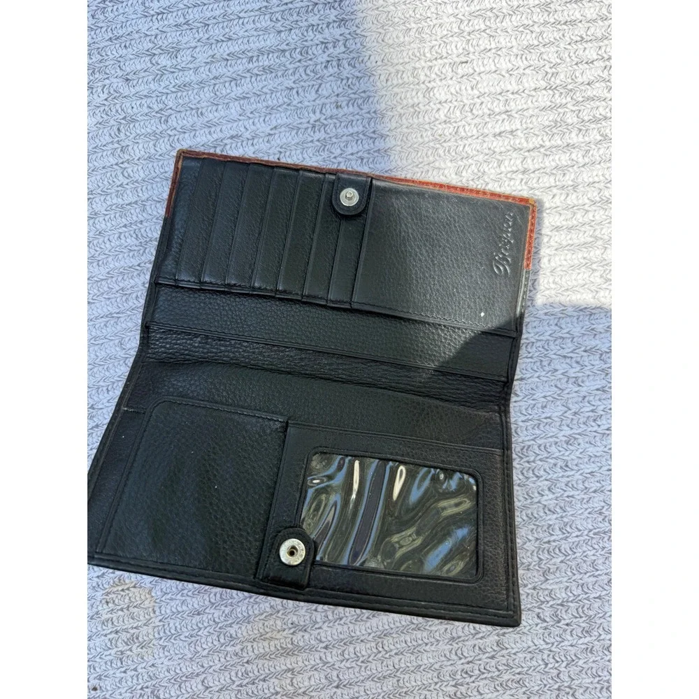 Vintage Brighton Wallet Womens Black Brown Leather Heart Buckle Slim Bifold